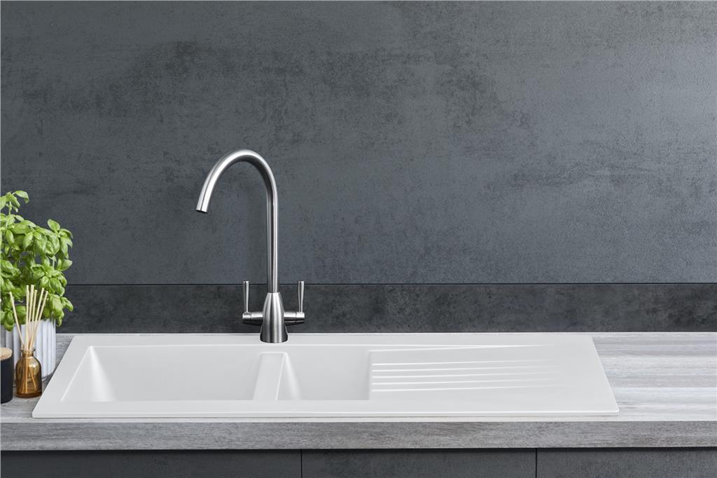 Liquida KAV150WH 1.5 Bowl Composite Reversible White Kitchen Sink And Waste Kit